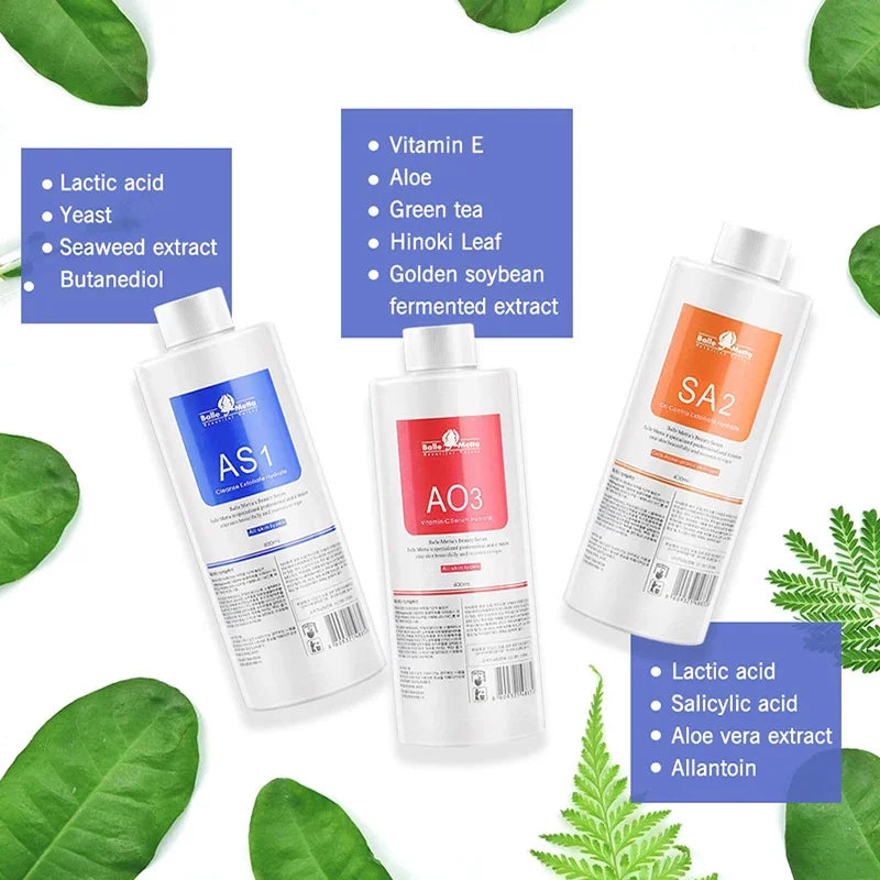 Facial Skincare Face Serum AS1 SA2 AO3 Aqua Peel Solution For Facial  Skin Deep Cleaning 400ml Kit of 3 Serums
