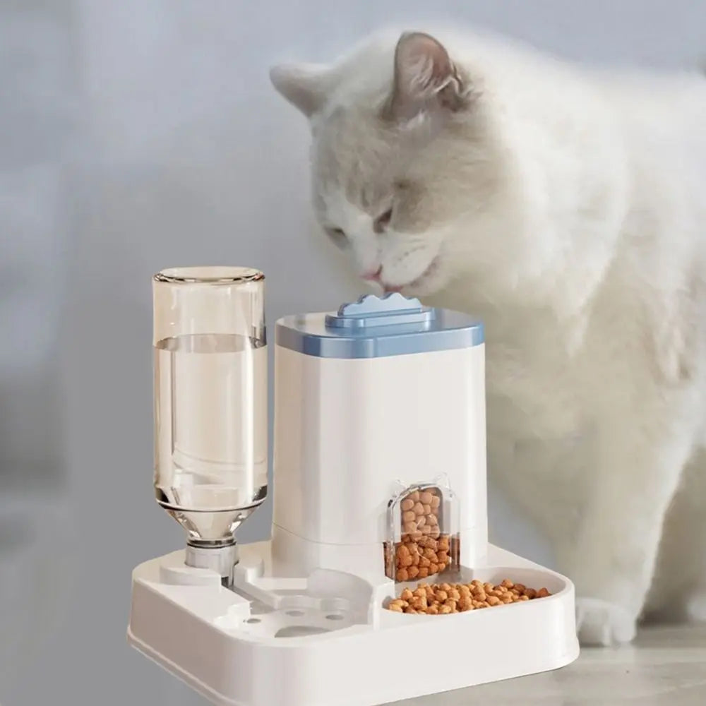 Large Capacity 2 in 1 Cat Food Dispenser Detachable with Water Fountain Automatic Cat Water Feeder Dry Wet Separation