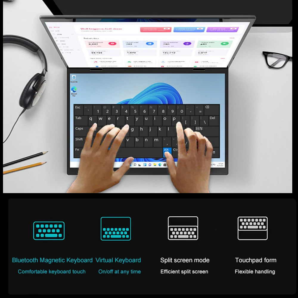 CRELANDER 14 "10.5"Yoga Laptop Intel 12th Gen N95 Processor M2 SSD 2K Dual Touch Screen Laptop Computer With Handwriting Mini PC
