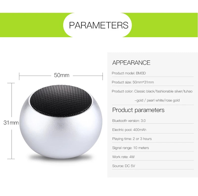 Bluetooth Wireless Speakers TWS Handfree Portable Cell Phone Speaker	Small Subwoofer Bass Sound Box Mini Soundbox Metal