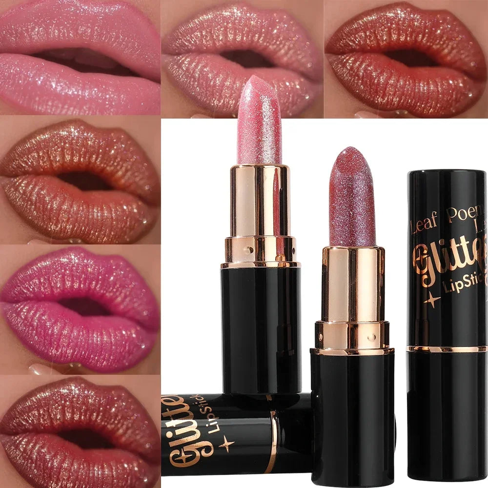Glitter Metallic Lipstick Waterproof Long Lasting Diamond Pearlescent Lipstick Sexy Lipgloss Moisturizing Lips Makeup
