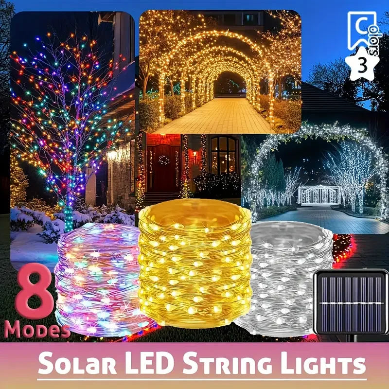 Solar LED String Lights Solar Power Lamp for Patio Tree Christmas Party Wedding Decor Outdoor Lighting Fairy Lights