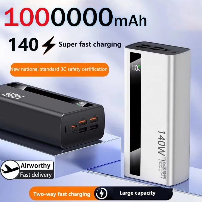 Lenovo 100000mAh CCC Powerbank 140W Super Fast Charging Portable Battery Charger Ultra Capacity LED Digital Display For IPhone