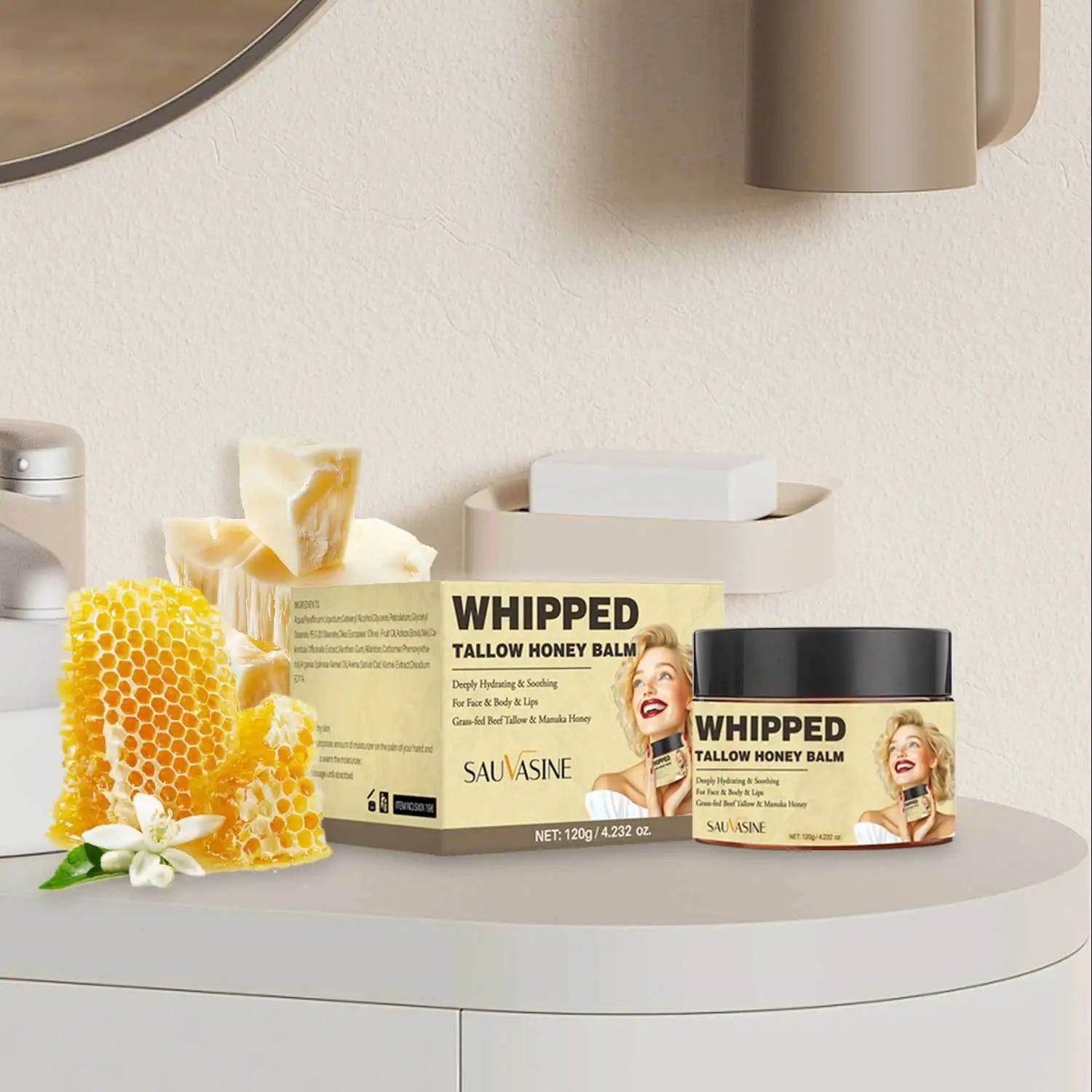 120g Whipped Beef Tallow Honey Balm Honey Olive Oil Face Cream Body Lotion  Moisturizing Grass Fed Grass Finished Cream