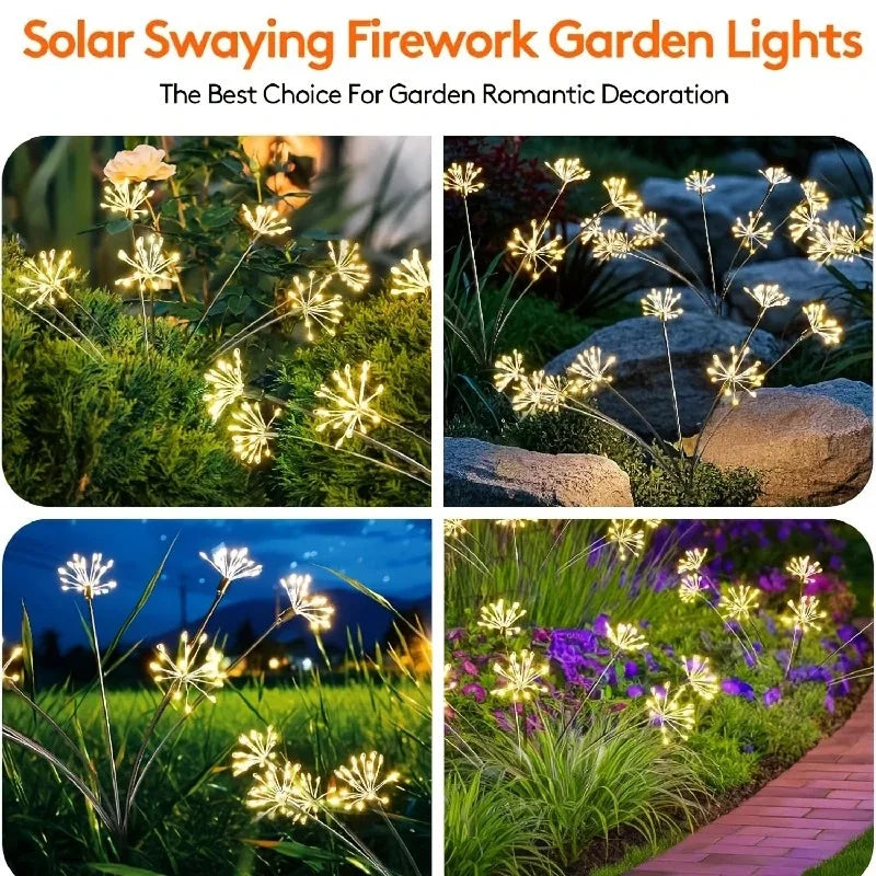 Solar Patio Lamp Solar Firework Sway Lights Outdoor Waterproof Flower Decor Atmosphere for Landscape Garden Yard
