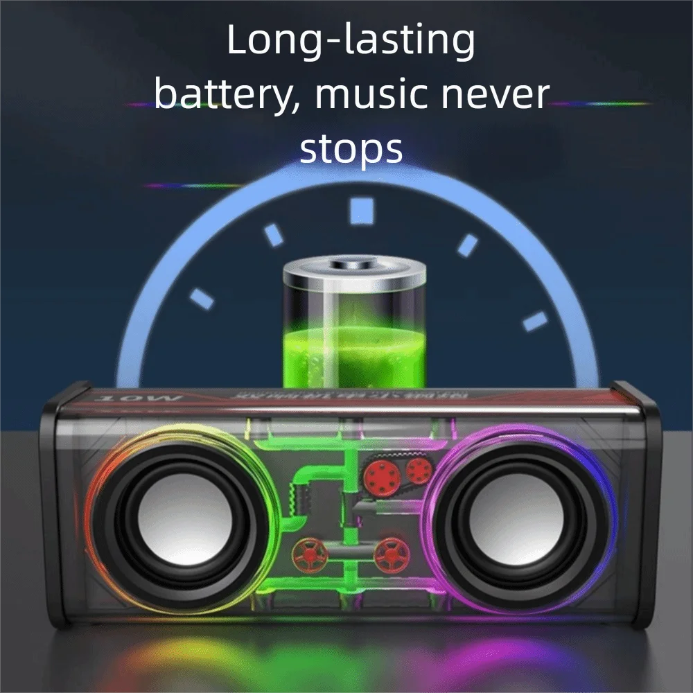Bluetooth 5.0 V8 Transparent Mecha Speakers Double Bass Diaphragm TWS Stereo Wireless Double Bass 1800mAh Battery RGB Light
